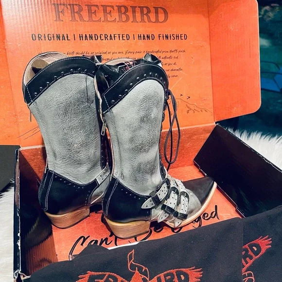 Freebird by Steven Winnie Ice Leather Mid Calf Heeled Boots - Picture 14 of 15